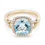 18k Yellow Gold 18k Yellow Gold Aquamarine And Diamond Halo Ring - Flat View -  105011 - Thumbnail