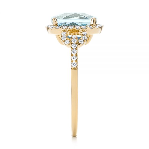 18k Yellow Gold 18k Yellow Gold Aquamarine And Diamond Halo Ring - Side View - 105011