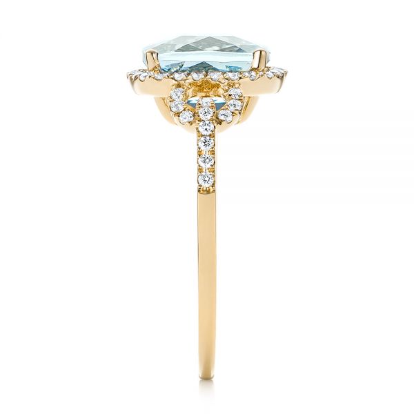 14k Yellow Gold 14k Yellow Gold Aquamarine And Diamond Halo Ring - Side View -  105011