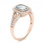 14k Rose Gold 14k Rose Gold Aquamarine And Diamond Halo Split Shank Ring - Three-Quarter View -  101940 - Thumbnail