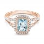 14k Rose Gold 14k Rose Gold Aquamarine And Diamond Halo Split Shank Ring - Flat View -  101940 - Thumbnail