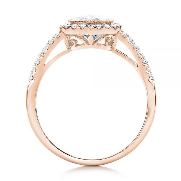14k Rose Gold 14k Rose Gold Aquamarine And Diamond Halo Split Shank Ring - Front View - 101940
