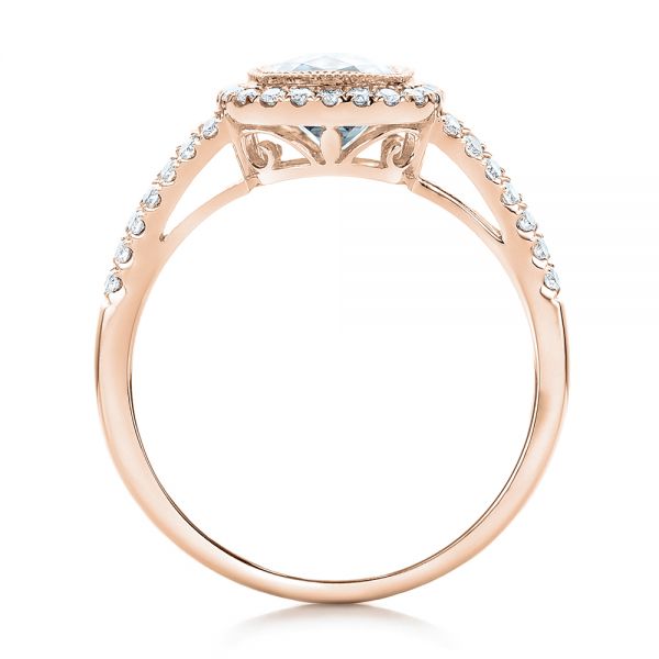 18k Rose Gold 18k Rose Gold Aquamarine And Diamond Halo Split Shank Ring - Front View -  101940