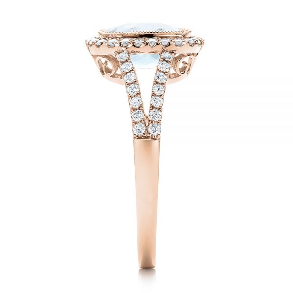 14k Rose Gold 14k Rose Gold Aquamarine And Diamond Halo Split Shank Ring - Side View - 101940