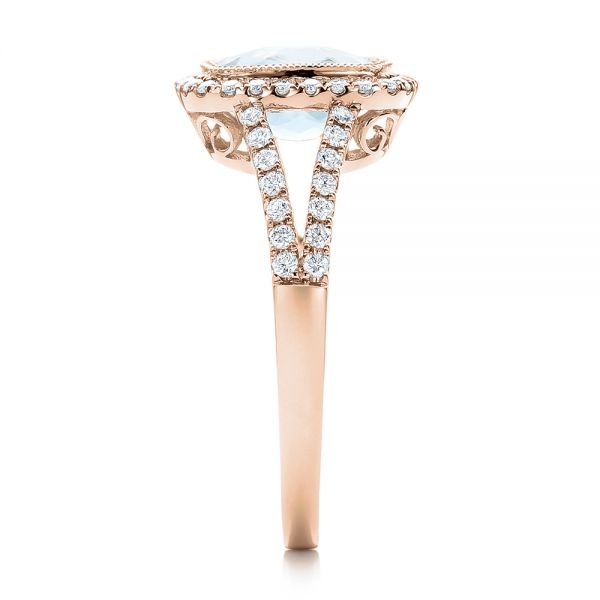 18k Rose Gold 18k Rose Gold Aquamarine And Diamond Halo Split Shank Ring - Side View -  101940