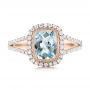 18k Rose Gold 18k Rose Gold Aquamarine And Diamond Halo Split Shank Ring - Top View -  101940 - Thumbnail