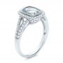 14k White Gold Aquamarine And Diamond Halo Split Shank Ring - Three-Quarter View -  101940 - Thumbnail