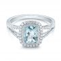  Platinum Platinum Aquamarine And Diamond Halo Split Shank Ring - Flat View -  101940 - Thumbnail