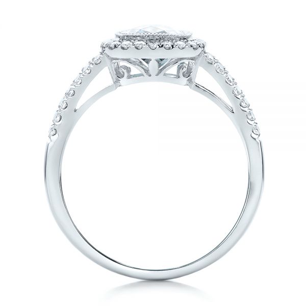 14k White Gold Aquamarine And Diamond Halo Split Shank Ring - Front View - 101940