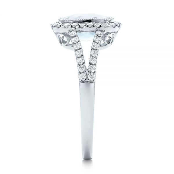 14k White Gold Aquamarine And Diamond Halo Split Shank Ring - Side View - 101940