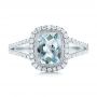 14k White Gold Aquamarine And Diamond Halo Split Shank Ring - Top View -  101940 - Thumbnail