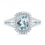  Platinum Platinum Aquamarine And Diamond Halo Split Shank Ring - Top View -  101940 - Thumbnail