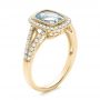 18k Yellow Gold 18k Yellow Gold Aquamarine And Diamond Halo Split Shank Ring - Three-Quarter View -  101940 - Thumbnail