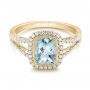 14k Yellow Gold 14k Yellow Gold Aquamarine And Diamond Halo Split Shank Ring - Flat View -  101940 - Thumbnail