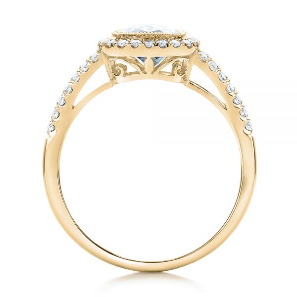 14k Yellow Gold 14k Yellow Gold Aquamarine And Diamond Halo Split Shank Ring - Front View - 101940