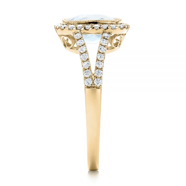 14k Yellow Gold 14k Yellow Gold Aquamarine And Diamond Halo Split Shank Ring - Side View - 101940