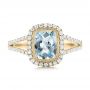 18k Yellow Gold 18k Yellow Gold Aquamarine And Diamond Halo Split Shank Ring - Top View -  101940 - Thumbnail