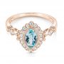 18k Rose Gold 18k Rose Gold Aquamarine And Diamond Halo Vintage-inspired Ring - Flat View -  103172 - Thumbnail