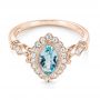 14k Rose Gold 14k Rose Gold Aquamarine And Diamond Halo Vintage-inspired Ring - Flat View -  103172 - Thumbnail