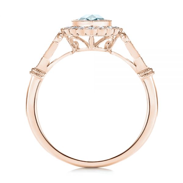 14k Rose Gold 14k Rose Gold Aquamarine And Diamond Halo Vintage-inspired Ring - Front View -  103172