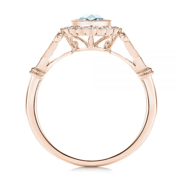 14k Rose Gold 14k Rose Gold Aquamarine And Diamond Halo Vintage-inspired Ring - Front View -  103172