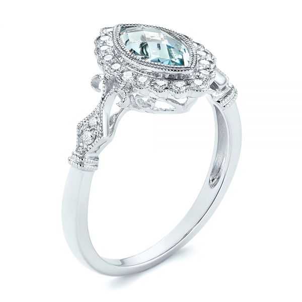 Aquamarine and Diamond Halo Vintage-inspired Ring - Image