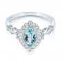 14k White Gold Aquamarine And Diamond Halo Vintage-inspired Ring - Flat View -  103172 - Thumbnail