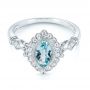 18k White Gold 18k White Gold Aquamarine And Diamond Halo Vintage-inspired Ring - Flat View -  103172 - Thumbnail