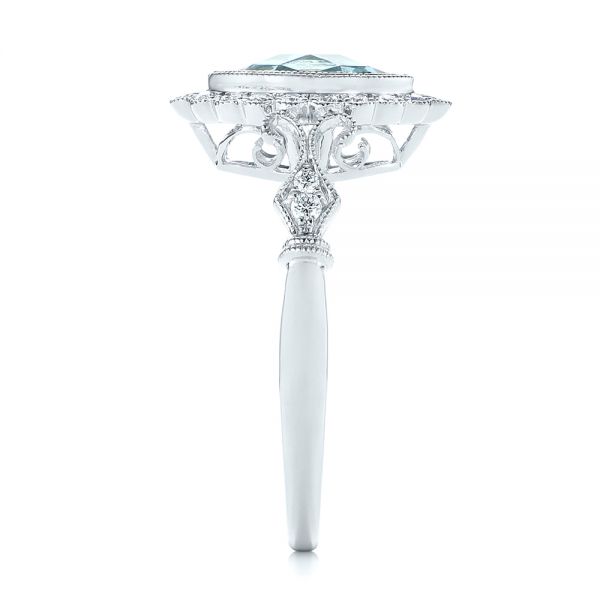14k White Gold Aquamarine And Diamond Halo Vintage-inspired Ring - Side View - 103172