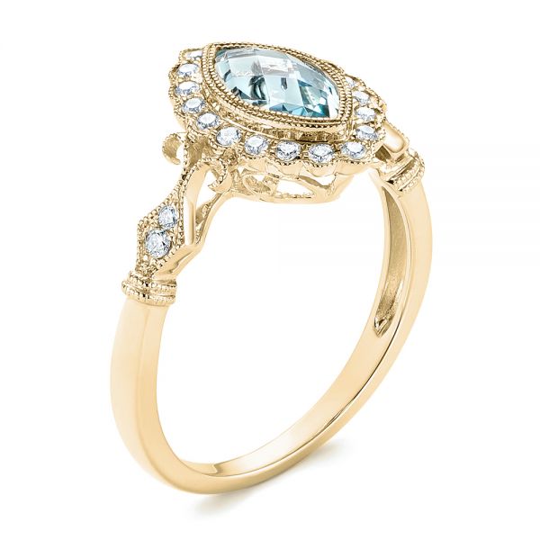 14k Yellow Gold 14k Yellow Gold Aquamarine And Diamond Halo Vintage-inspired Ring - Three-Quarter View -  103172