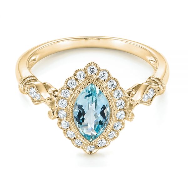 18k Yellow Gold 18k Yellow Gold Aquamarine And Diamond Halo Vintage-inspired Ring - Flat View -  103172