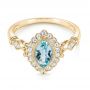 14k Yellow Gold 14k Yellow Gold Aquamarine And Diamond Halo Vintage-inspired Ring - Flat View -  103172 - Thumbnail