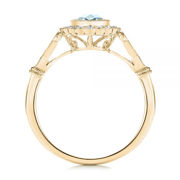 18k Yellow Gold 18k Yellow Gold Aquamarine And Diamond Halo Vintage-inspired Ring - Front View -  103172
