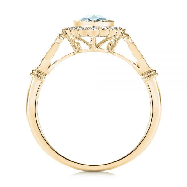 14k Yellow Gold 14k Yellow Gold Aquamarine And Diamond Halo Vintage-inspired Ring - Front View - 103172