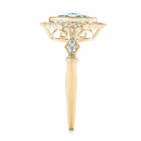 18k Yellow Gold 18k Yellow Gold Aquamarine And Diamond Halo Vintage-inspired Ring - Side View -  103172