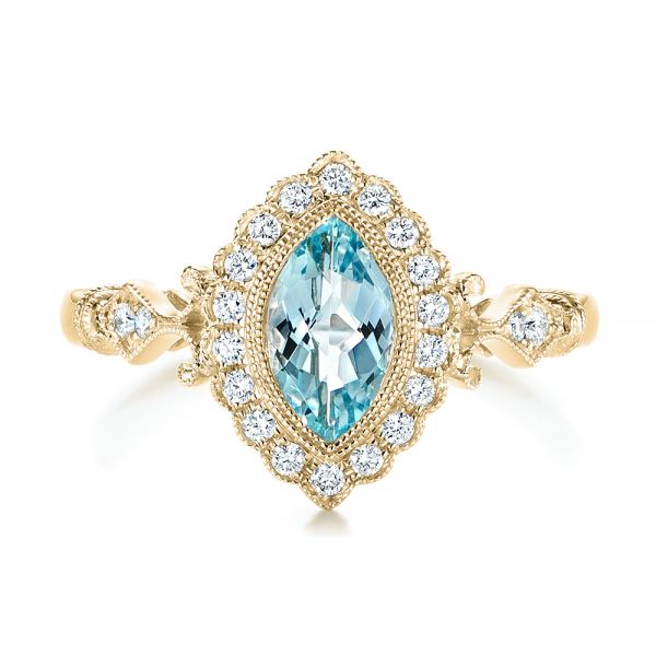 14k Yellow Gold 14k Yellow Gold Aquamarine And Diamond Halo Vintage-inspired Ring - Top View -  103172