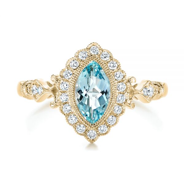 14k Yellow Gold 14k Yellow Gold Aquamarine And Diamond Halo Vintage-inspired Ring - Top View - 103172