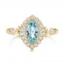 18k Yellow Gold 18k Yellow Gold Aquamarine And Diamond Halo Vintage-inspired Ring - Top View -  103172 - Thumbnail