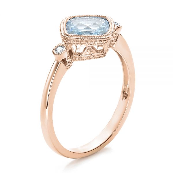 14k Rose Gold 14k Rose Gold Aquamarine And Diamond Ring - Three-Quarter View -  100454