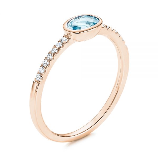 18k Rose Gold 18k Rose Gold Aquamarine And Diamond Ring - Three-Quarter View -  106570