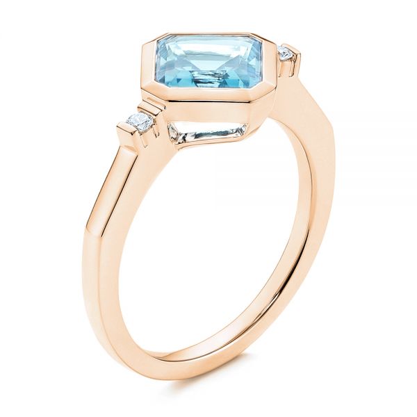 14k Rose Gold 14k Rose Gold Aquamarine And Diamond Ring - Three-Quarter View -  106612