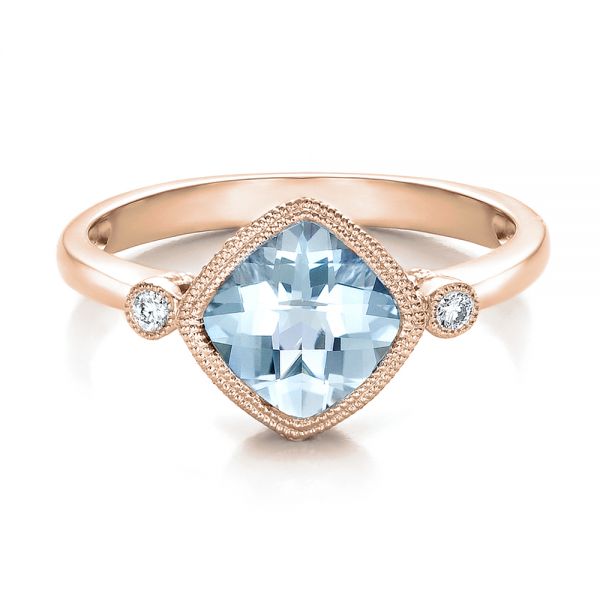 18k Rose Gold 18k Rose Gold Aquamarine And Diamond Ring - Flat View -  100454