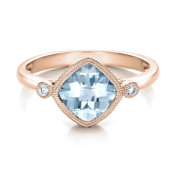 14k Rose Gold 14k Rose Gold Aquamarine And Diamond Ring - Flat View -  100454