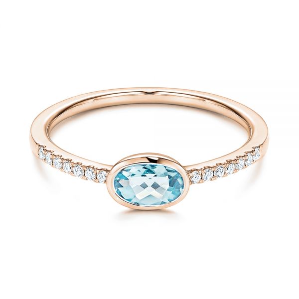 18k Rose Gold 18k Rose Gold Aquamarine And Diamond Ring - Flat View -  106570