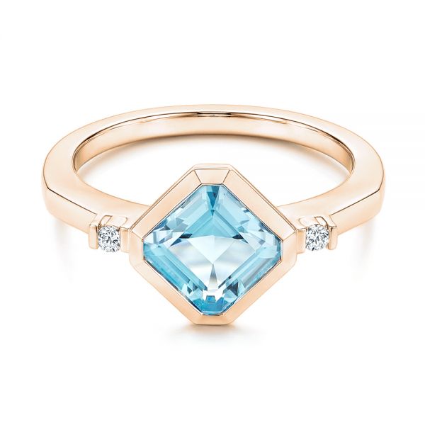 18k Rose Gold 18k Rose Gold Aquamarine And Diamond Ring - Flat View -  106612