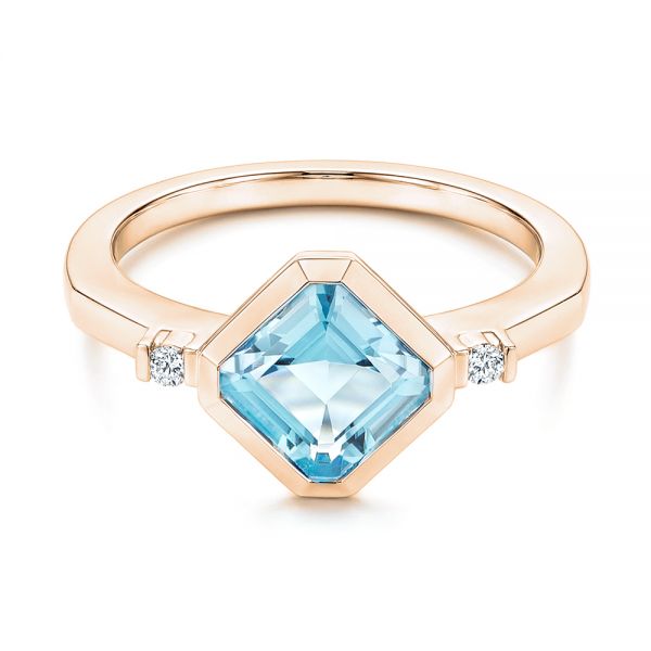 14k Rose Gold 14k Rose Gold Aquamarine And Diamond Ring - Flat View -  106612