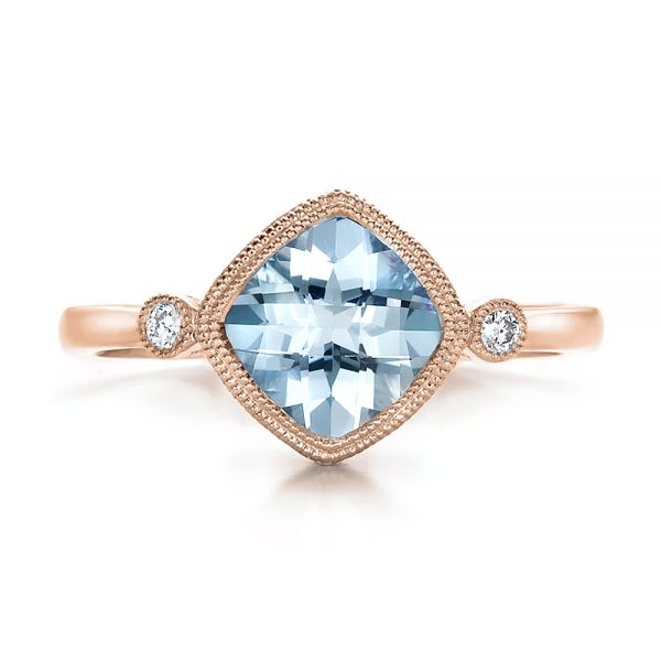 14k Rose Gold 14k Rose Gold Aquamarine And Diamond Ring - Top View -  100454