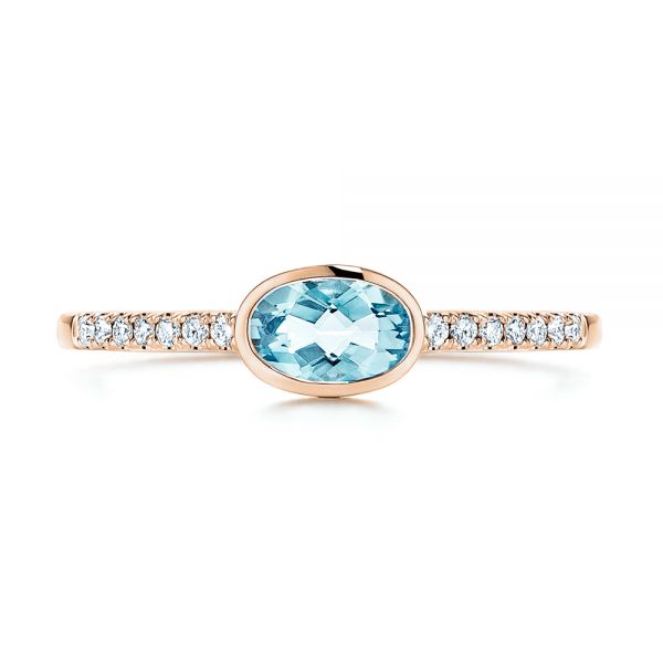 18k Rose Gold 18k Rose Gold Aquamarine And Diamond Ring - Top View -  106570