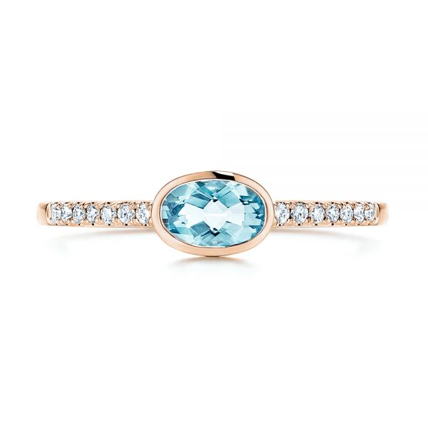 18k Rose Gold 18k Rose Gold Aquamarine And Diamond Ring - Top View - 106570