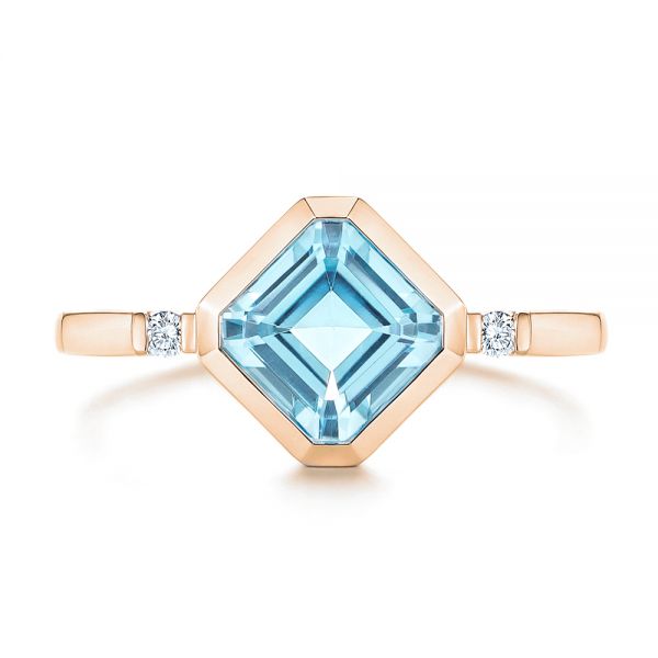 14k Rose Gold 14k Rose Gold Aquamarine And Diamond Ring - Top View -  106612